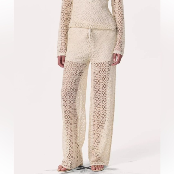 rag & bone Pants - NWT $278 Rag & Bone Cream Crochet Wide Leg Pants Liv  Mesh Turtledove Size XS